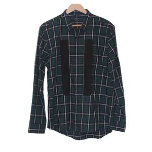 7 Diamonds Made well Green Plaid Long Sleeve Button Down Shirt Men Large